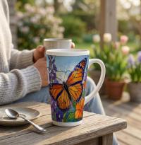Butterfly Cup, Latte 17oz Ceramic Mug - Coffee or Tea Cup, Extra Tall