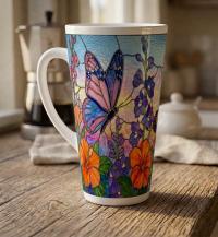 Butterfly Cup, Latte 17oz Ceramic Mug - Coffee or Tea Cup, Extra Tall
