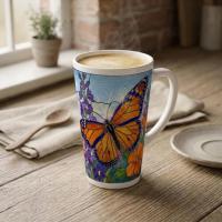 Butterfly Cup, Latte 17oz Ceramic Mug - Coffee or Tea Cup, Extra Tall