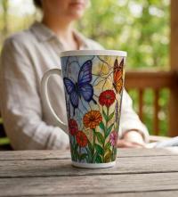 Butterfly Mug, Latte 17oz Ceramic Mug - Coffee or Tea Cup, Extra Tall
