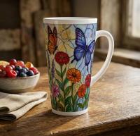 Butterfly Mug, Latte 17oz Ceramic Mug - Coffee or Tea Cup, Extra Tall