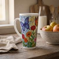 Butterfly Mug, Latte 17oz Ceramic Mug - Coffee or Tea Cup, Extra Tall
