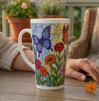 Butterfly Mug, Latte 17oz Ceramic Mug - Coffee or Tea Cup, Extra Tall