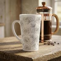 Roses - Large Latte Mug - Floral Coffee or Tea Cup, 17oz Ceramic, Extra Tall