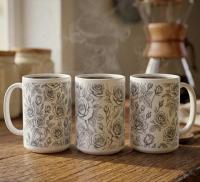 Set of Big Mugs, Floral Cup Set, Large 15 oz Matching Cups
