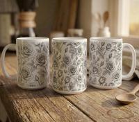 Set of Big Mugs, Floral Cup Set, Large 15 oz Matching Cups