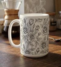 Set of Big Mugs, Floral Cup Set, Large 15 oz Matching Cups