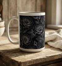 Set of Big Mugs, Floral Cup Set, Large 15 oz Matching Cups