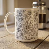 Set of Big Mugs, Floral Cup Set, Large 15 oz Matching Cups