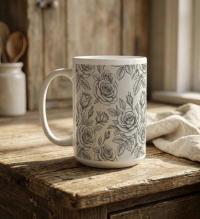 Set of Big Mugs, Floral Cup Set, Large 15 oz Matching Cups