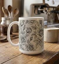 Set of Big Mugs, Floral Cup Set, Large 15 oz Matching Cups