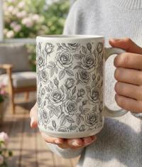 Set of Big Mugs, Floral Cup Set, Large 15 oz Matching Cups