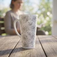 Set of 3 Cups, Floral, 17oz Latte Ceramic Mugs Set - Extra Tall Cup Set