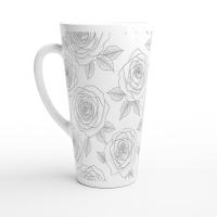 Set of 3 Cups, Floral, 17oz Latte Ceramic Mugs Set - Extra Tall Cup Set