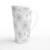 Set of 3 Cups, Floral, 17oz Latte Ceramic Mugs Set - Extra Tall Cup Set