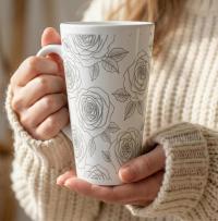 Set of 3 Cups, Floral, 17oz Latte Ceramic Mugs Set - Extra Tall Cup Set