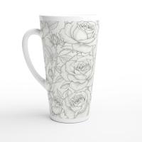 Set of 3 Cups, Floral, 17oz Latte Ceramic Mugs Set - Extra Tall Cup Set