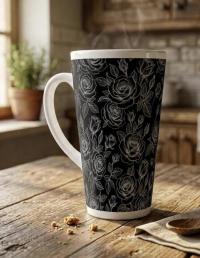 Set of 3 Cups, Floral, 17oz Latte Ceramic Mugs Set - Extra Tall Cup Set