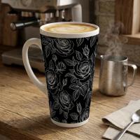 Set of 3 Cups, Floral, 17oz Latte Ceramic Mugs Set - Extra Tall Cup Set