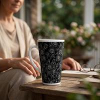 Set of 3 Cups, Floral, 17oz Latte Ceramic Mugs Set - Extra Tall Cup Set