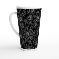 Set of 3 Cups, Floral, 17oz Latte Ceramic Mugs Set - Extra Tall Cup Set