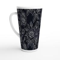 Set of 3 Cups, Floral, 17oz Latte Ceramic Mugs Set - Extra Tall Cup Set