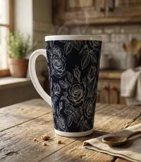 Set of 3 Cups, Floral, 17oz Latte Ceramic Mugs Set - Extra Tall Cup Set