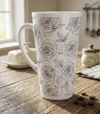 Roses - Large Latte Mug - Floral Coffee or Tea Cup, 17oz Ceramic, Extra Tall