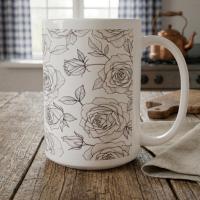 Roses, Floral Cups Set -  Large and Small Ceramic Mugs