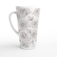 Roses - Large Latte Mug - Floral Coffee or Tea Cup, 17oz Ceramic, Extra Tall