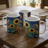 Sunflowers, Large and Small Cups, Floral Mug Set