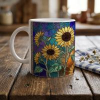 Sunflowers, Large and Small Cups, Floral Mug Set