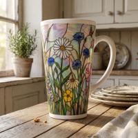 Floral - Latte 17oz Ceramic Mug - Coffee or Tea Cup, Extra Tall
