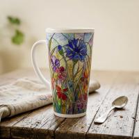 Floral - Large Latte Mug - Coffee or Tea Cup, 17oz Ceramic, Extra Tall