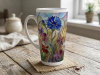 Floral - Large Latte Mug - Coffee or Tea Cup, 17oz Ceramic, Extra Tall