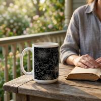 Set of Big Mugs, Dark Floral Cup Set, 15 oz