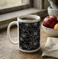 Set of Big Mugs, Dark Floral Cup Set, 15 oz
