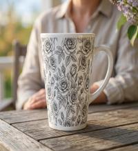 Roses, Latte 17oz Ceramic Mug - Coffee or Tea Cup, Extra Tall