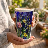 Floral Latte 17oz Ceramic Mug - Coffee or Tea Cup, Extra Tall