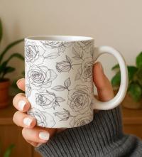 Roses, Floral Cups Set -  Large and Small Ceramic Mugs