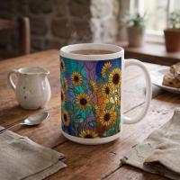 Sunflower Cups Set -  Large and Small Ceramic Mugs