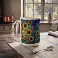 Sunflower Cups Set -  Large and Small Ceramic Mugs
