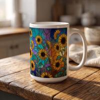 Sunflower Cups Set -  Large and Small Ceramic Mugs