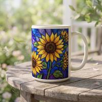 Sunflower Cups Set -  Large and Small Ceramic Mugs
