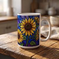 Sunflower Cups Set -  Large and Small Ceramic Mugs