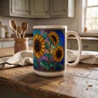 Sunflower Cups Set -  Large and Small Ceramic Mugs
