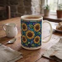 Sunflower Cups Set -  Large and Small Ceramic Mugs