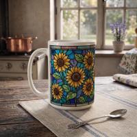 Sunflower Cups Set -  Large and Small Ceramic Mugs