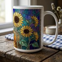 Sunflowers, Large and Small Cups, Floral Mug Set