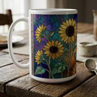 Sunflowers, Large and Small Cups, Floral Mug Set